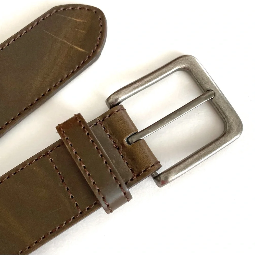Men’s Brown Leather Belt Silver Buckle 38